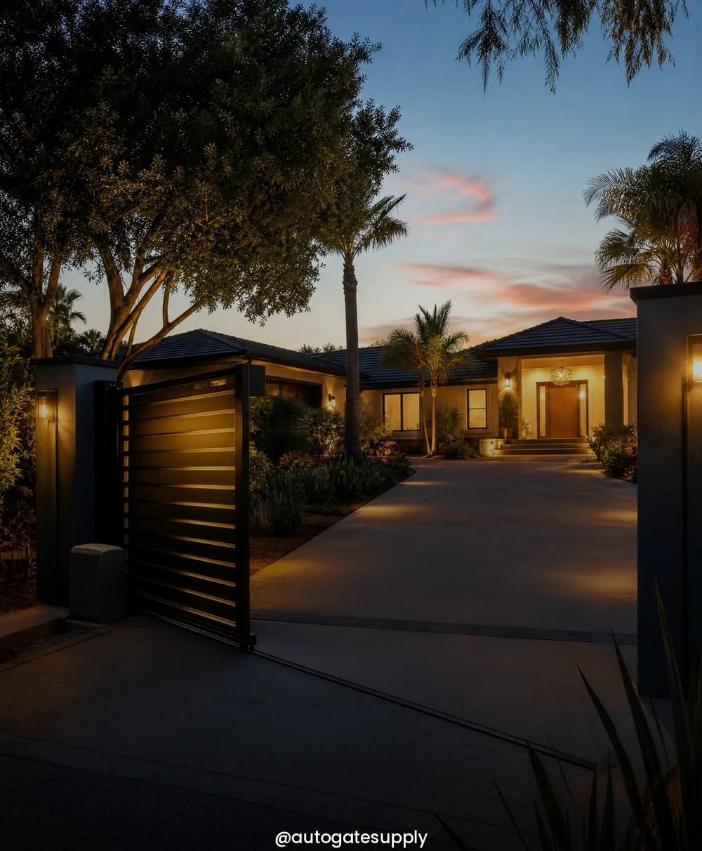 Modern home with an automated driveway gate