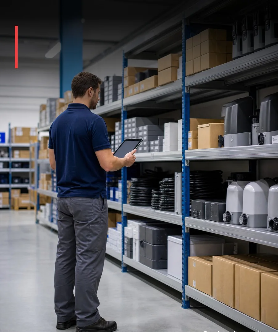 AutoGate Supply warehouse stocked with gate automation parts